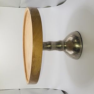 Wood and Aluminum Pedestal Cake Stand. Rubber Bottom for Easy Grip.